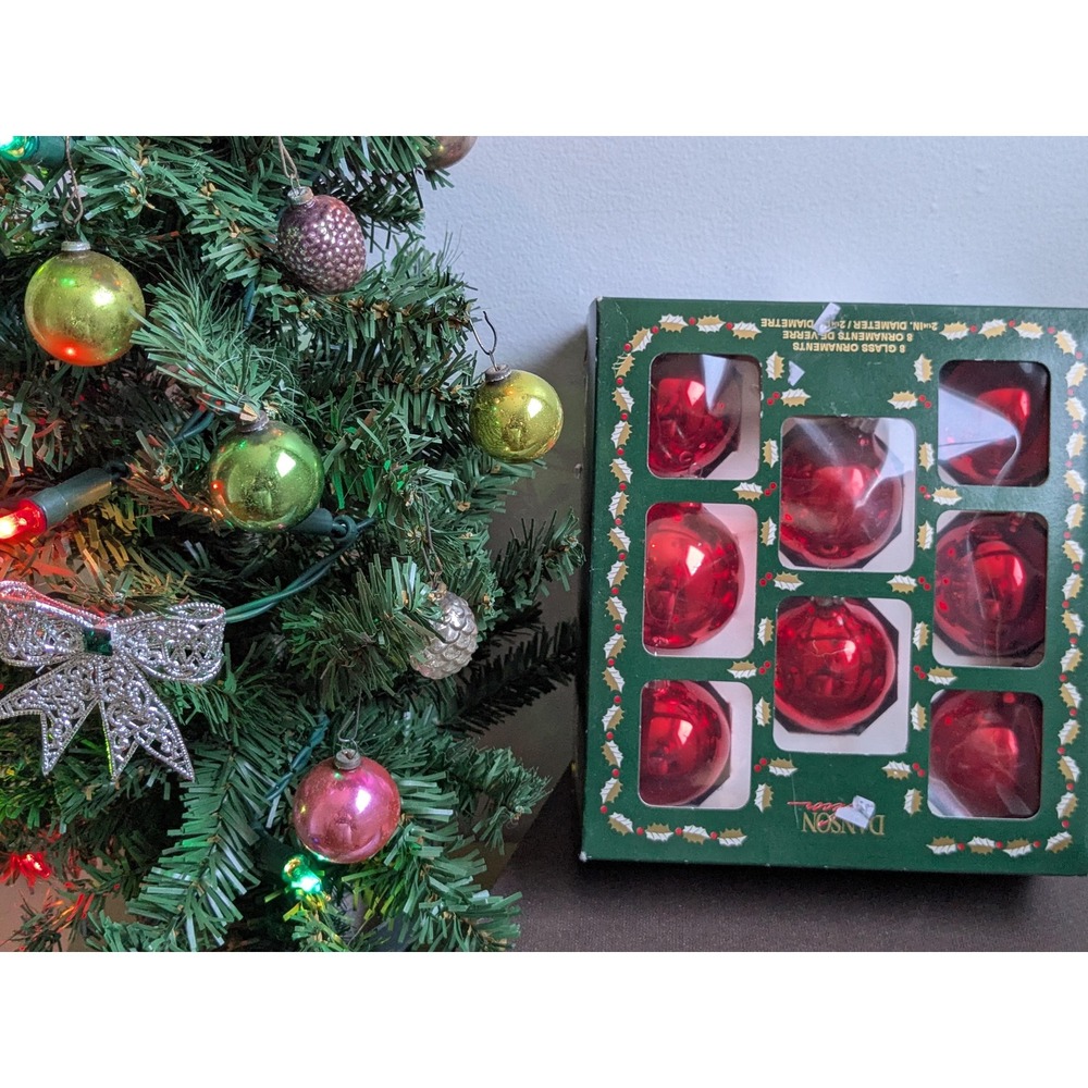 Curated Vintage Red Glass Christmas Ornaments Set of 8 | Retro Shiny Tree Bauble